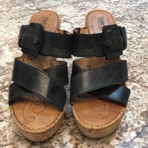 Born Black Leather Strappy Wedge Sandals  Size 9
